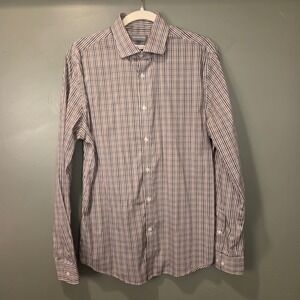 Michael Kors Slim Fit Travel Stretch Gingham Long Sleeve Button Up Shirt, Size L